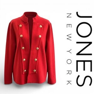 Jones New York Signature Women Red Cardigan Jacket Gold Buttons Size L NWT